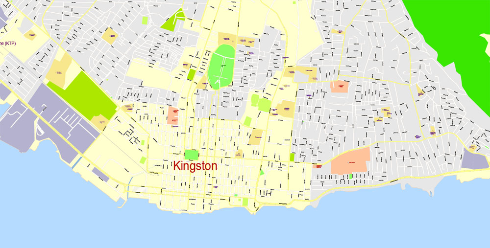 Printable Map Jamaica Full, exact Map City Plan Level G-View 17 (100 meters scale) full editable, Adobe Illustrator