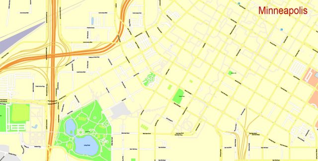 Minneapolis + St. Paul Printable Map, Minnesota US, exact vector Map ...