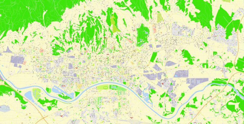 Printable Vector Map Zagreb, Croatia, exact City Plan, street G-View Level 17 (100 meters scale) map, fully editable, Adobe Illustrator