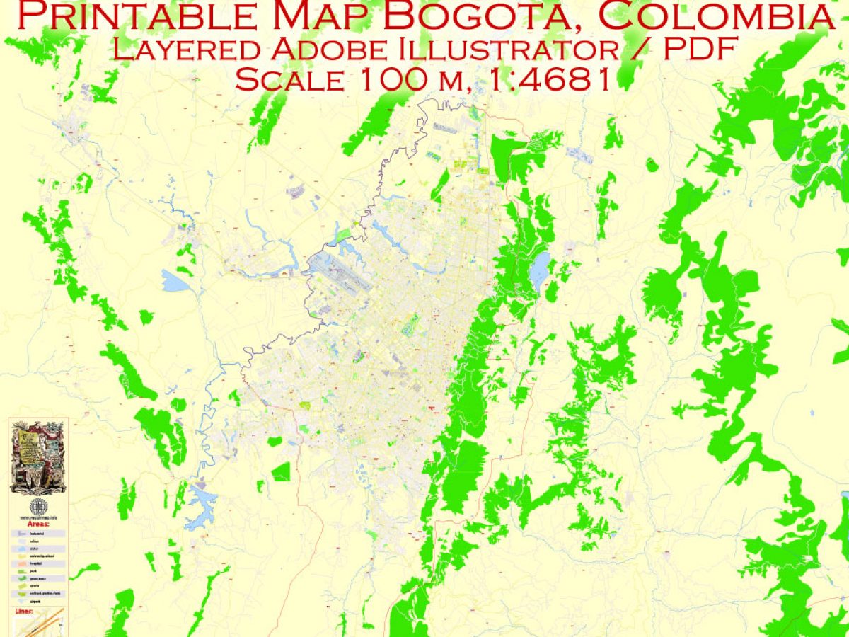 Map Bogota Pdf Colombia City Plan 100 Meters Scale Editable Printable Map Bogota Pdf Colombia City Plan 100 Meters Scale Editable Printable