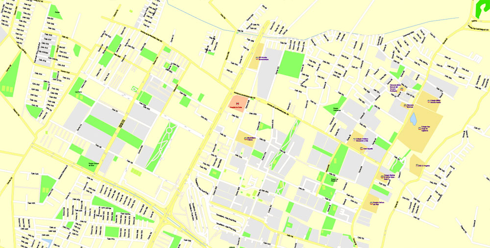 Printable Vector Map Bogota metro area, Colombia, exact vector Map street G-View City Plan Level 17 (100 meters scale) full editable, Adobe Illustrator