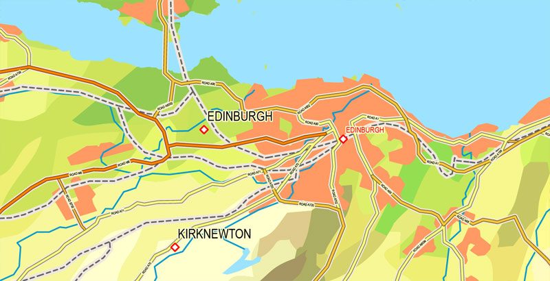 Printable Map UK + Full Ireland, exact vector relief road map, full editable, Layered Adobe Illustrator