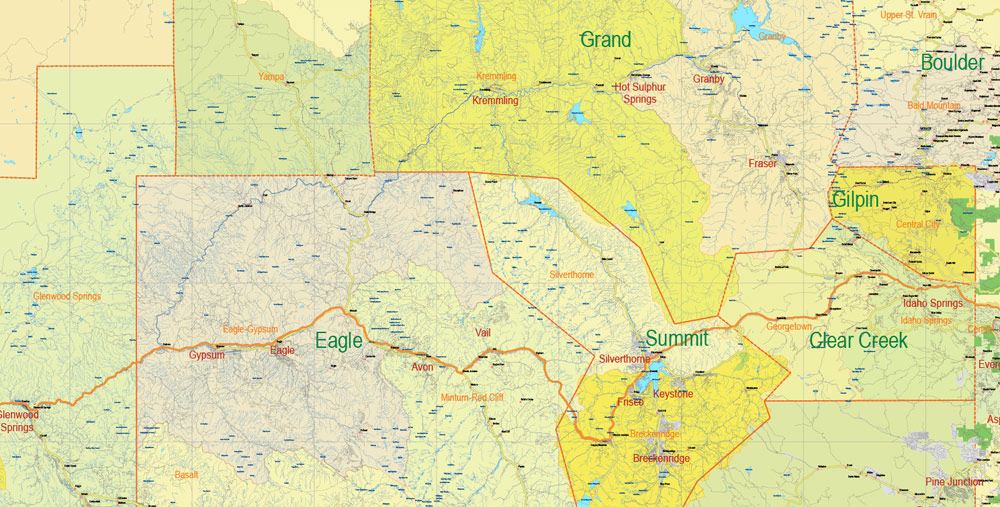 Map Colorado US PDF extra detailed, exact vector editable