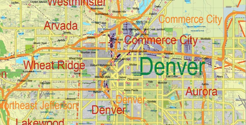 Printable Vector Map Full State of Colorado US, ALL ROADS, extra detailed, exact vector Map 10 km scale full editable, Adobe Illustrator, full vector, scalable, editable text format names, 174 mb ZIP