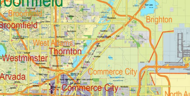 Colorado US Printable Vector Map Full State, ALL ROADS, extra detailed, exact vector Map 10 km ...