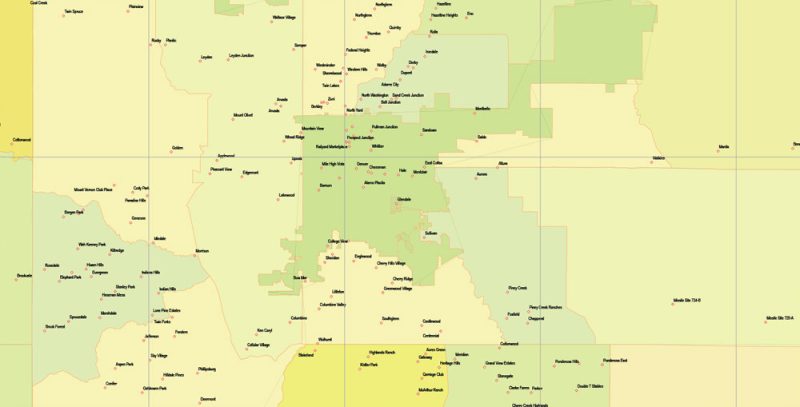 Printable Vector Map Full State of Colorado US, MAIN ROADS, detailed, exact vector Map 10 km scale full editable, Adobe Illustrator