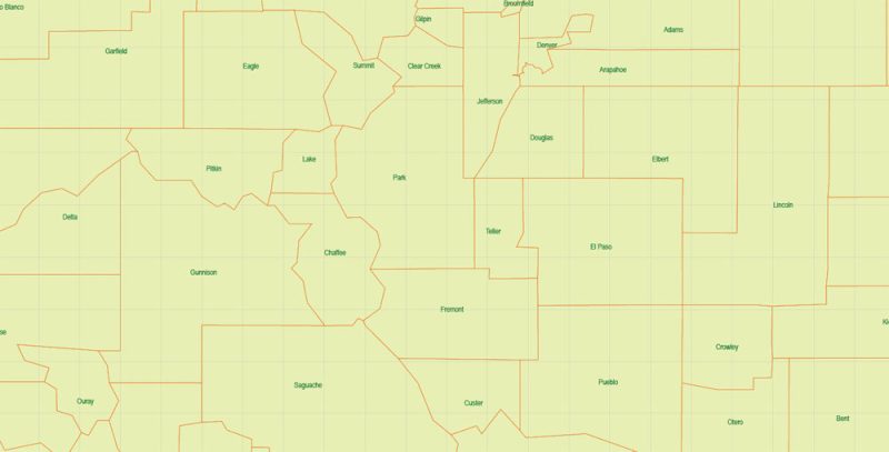 _Colorado US Printable Vector Map, MAIN ROADS, detailed, exact vector Map 10 km scale  full editable, Adobe Illustrator