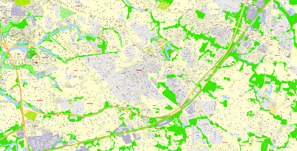 Printable Map Camden and neighborhoods, New Jersey US, exact vector City Plan Map street G-View Level 17 (100 meters scale 1:3602) full editable, Adobe Illustrator