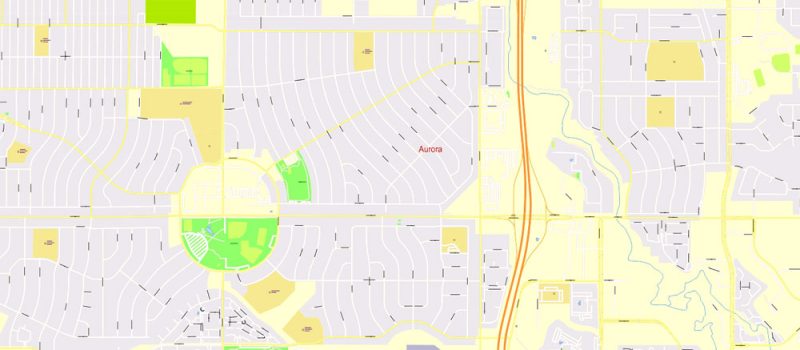 Printable Vector Map Denver metro area, Colorado US, exact vector Map street G-View City Plan Level 17 (100 meters scale) full editable, Adobe Illustrator