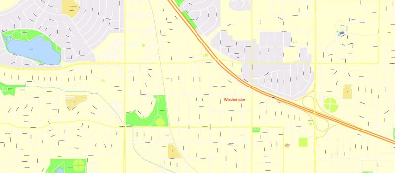 Printable Vector Map Denver metro area, Colorado US, exact vector Map street G-View City Plan Level 17 (100 meters scale) full editable, Adobe Illustrator