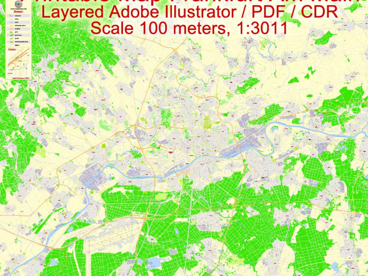 Map Frankfurt Am Main Adobe Illustrator Printable Editable City Plan