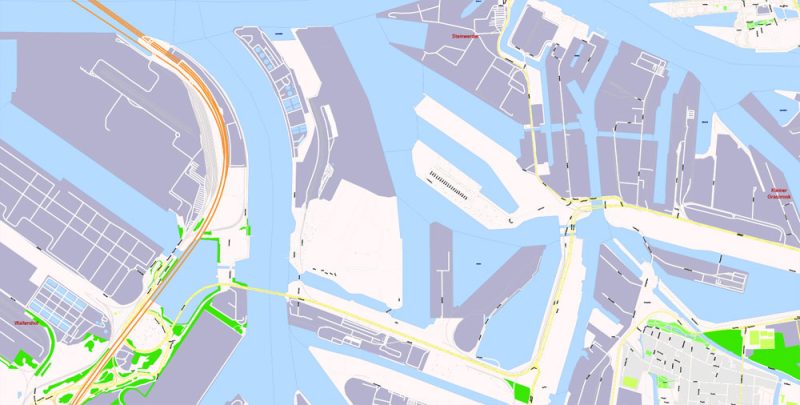 Printable Vector Map Hamburg Metro Area, Germany, G-View level 17 (100 m scale) street City Plan map, full editable, Adobe Illustrator