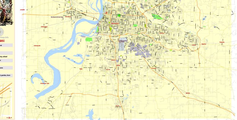 Memphis Map Vector Printable Tennessee US exact City Plan full editable Street Map Adobe Illustrator