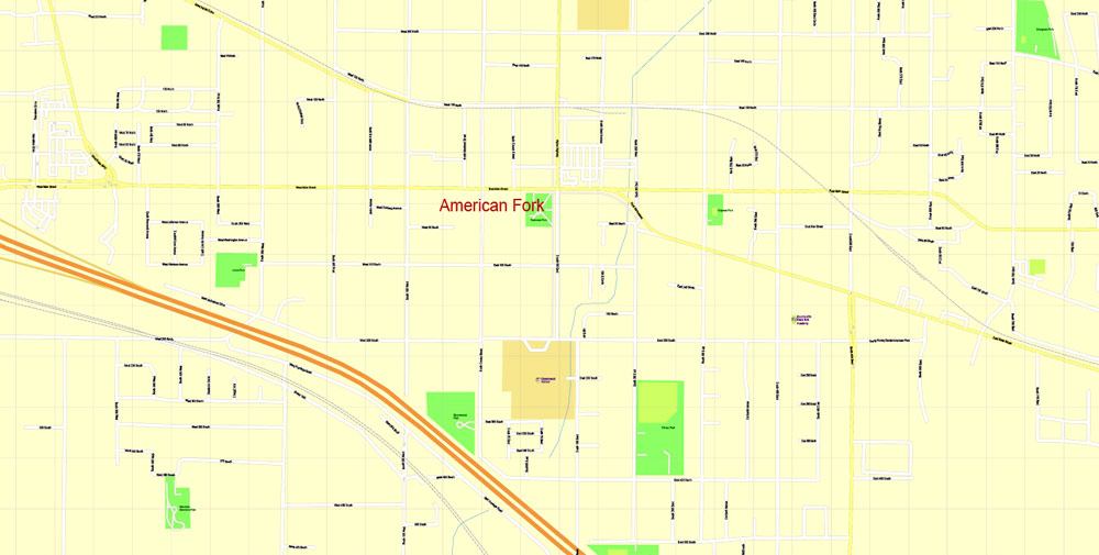 Printable Map Salt Lake City Metro area, Utah US, exact vector City Plan Map street G-View Level 17 (100 meters scale 1:3563) full editable, Adobe Illustrator