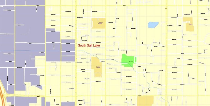 Printable Map Salt Lake City Metro area, Utah US, exact vector City Plan Map street G-View Level 17 (100 meters scale 1:3563) full editable, Adobe Illustrator