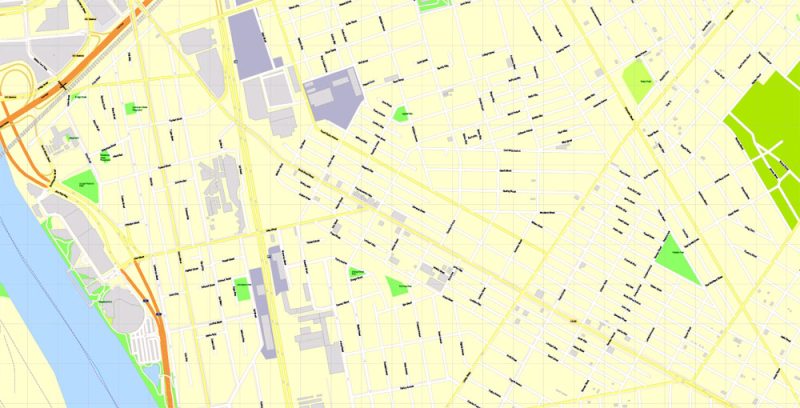Printable Map Trenton and neighborhoods, New Jersey US, exact vector City Plan Map street G-View Level 17 (100 meters scale 1:3587) full editable, Adobe Illustrator