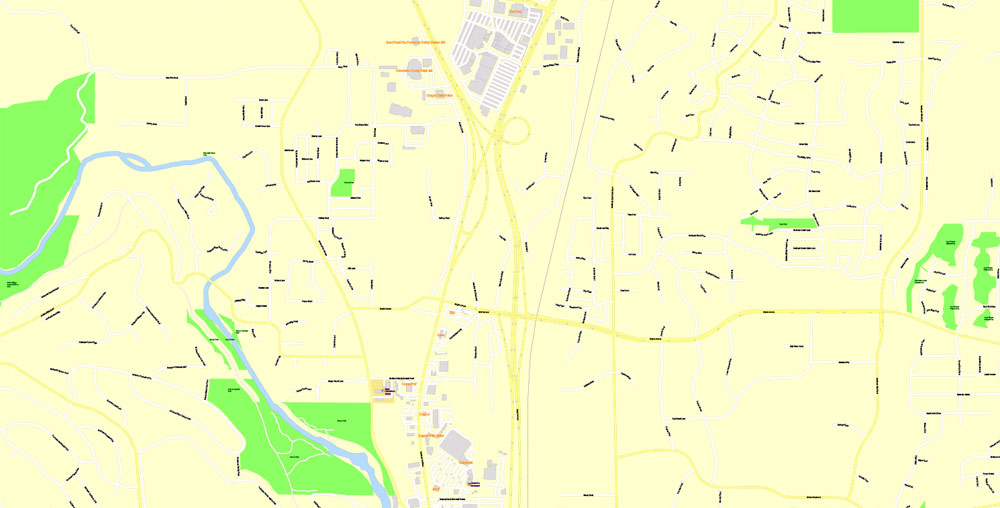 Printable Map Bend Oregon US, exact vector City Plan Map street G-View Level 17 (100 meters scale 1:3375) full editable, Adobe Illustrator
