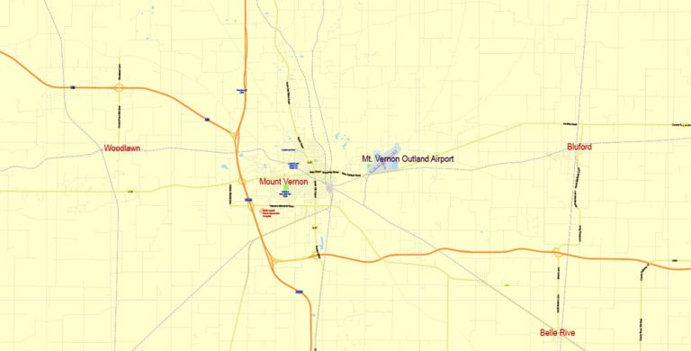 Printable Map area 75 mile radius of Evansville Indiana Adobe Illustrator