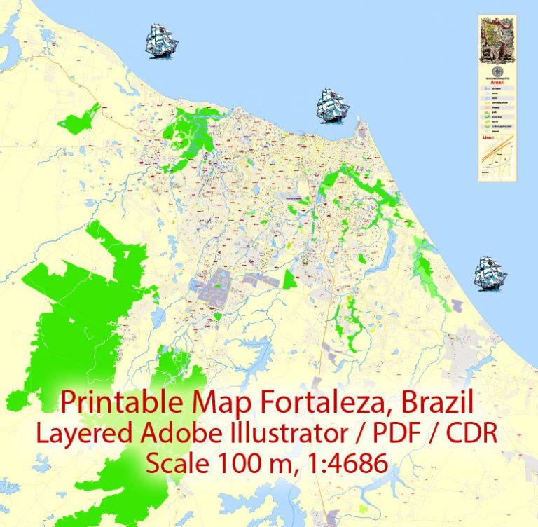 Editable Map Fortaleza Brazil Maps in Vector Detailed Street Maps