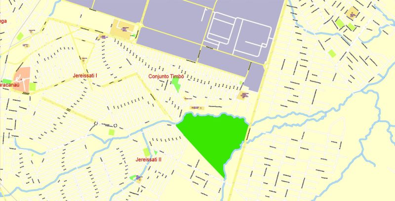 Printable Map Fortaleza Brazil, exact vector City Plan Map street G-View Level 17 (100 meters scale 1:4686) full editable, Adobe Illustrator