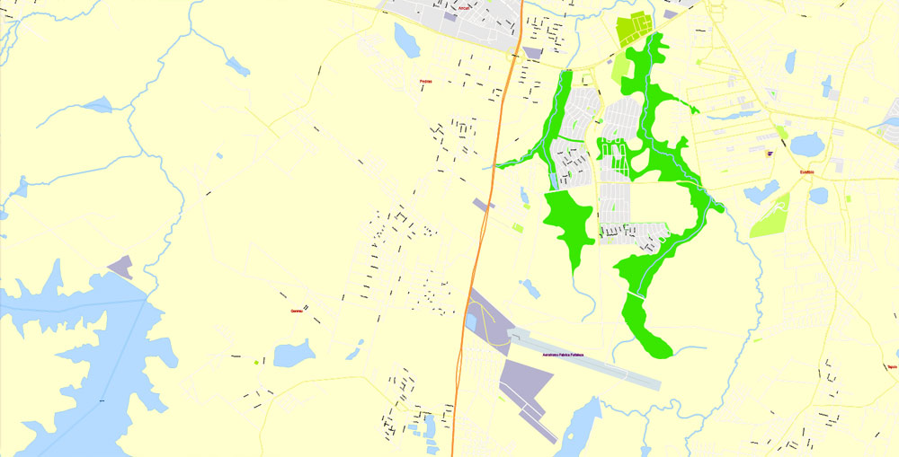 Printable Map Fortaleza Brazil, exact vector City Plan Map street G-View Level 17 (100 meters scale 1:4686) full editable, Adobe Illustrator