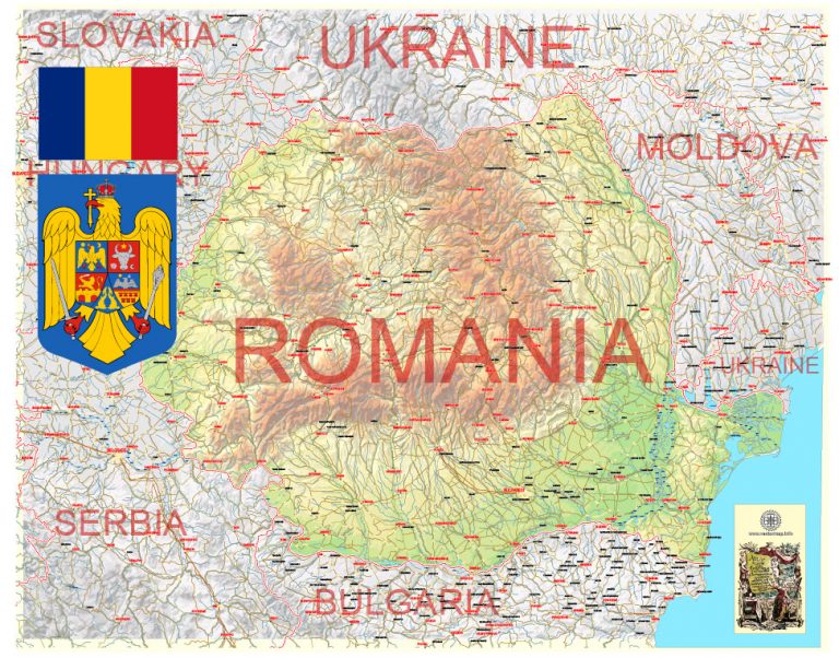 Romania Printable Country Topo Road mapl editable Adobe Illustrator