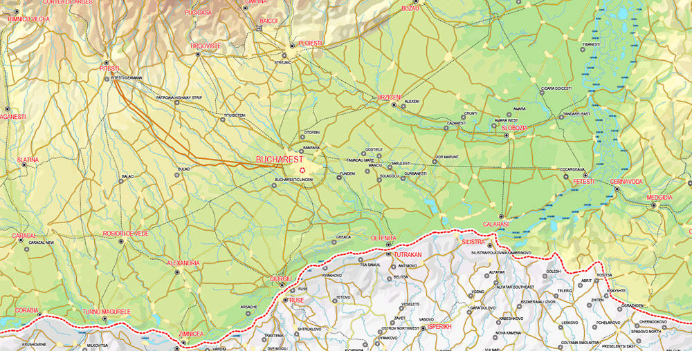 Printable Vector Country Map Romania, Topo Road map, full editable, Adobe Illustrator