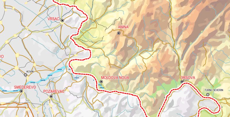 Printable Vector Country Map Romania, Topo Road map, full editable, Adobe Illustrator