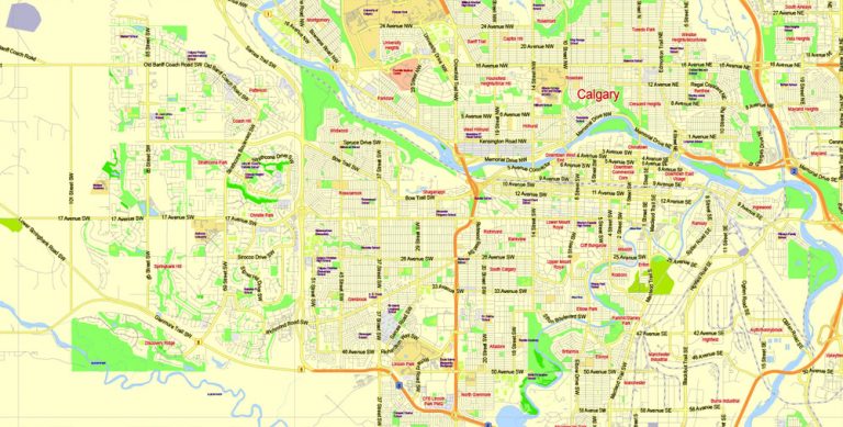 Calgary Map Printable, Canada, exact City Plan 2000 meters scale full ...