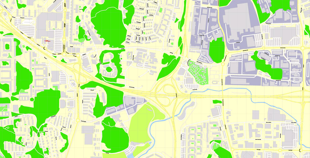 Editable PDF Map Gothenburg Göteborg, Sweden, exact City Plan All Buildings, street G-View Level 17 (100 meters scale) map, fully editable, Adobe PDF, full vector, scalable, editable text format of street names, 60 Mb ZIP.