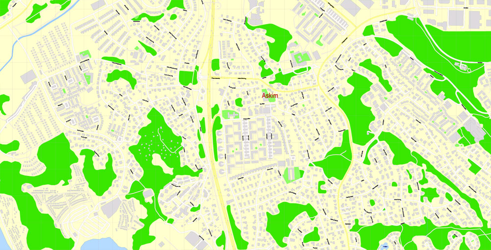 Editable PDF Map Gothenburg Göteborg, Sweden, exact City Plan All Buildings, street G-View Level 17 (100 meters scale) map, fully editable, Adobe PDF, full vector, scalable, editable text format of street names, 60 Mb ZIP.