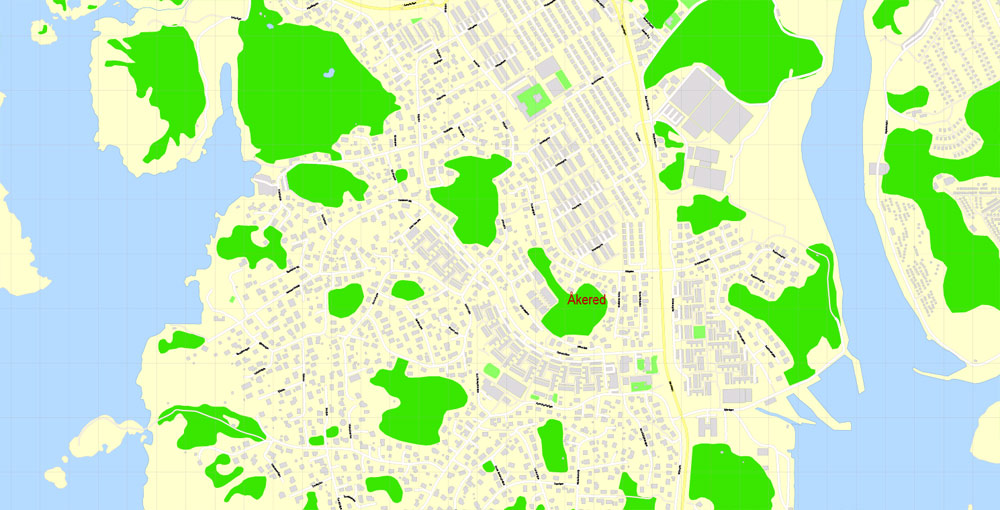 Editable PDF Map Gothenburg Göteborg, Sweden, exact City Plan All Buildings, street G-View Level 17 (100 meters scale) map, fully editable, Adobe PDF, full vector, scalable, editable text format of street names, 60 Mb ZIP.