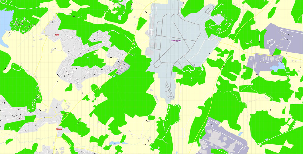 Editable PDF Map Gothenburg Göteborg, Sweden, exact City Plan All Buildings, street G-View Level 17 (100 meters scale) map, fully editable, Adobe PDF, full vector, scalable, editable text format of street names, 60 Mb ZIP.