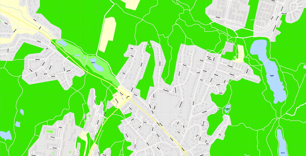 Editable PDF Map Gothenburg Göteborg, Sweden, exact City Plan All Buildings, street G-View Level 17 (100 meters scale) map, fully editable, Adobe PDF, full vector, scalable, editable text format of street names, 60 Mb ZIP.