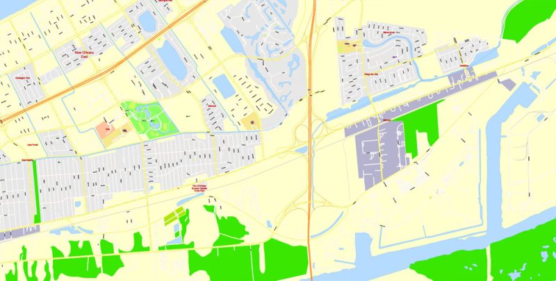 Map New Orleans, Louisiana, exact vector detailed City Plan Adobe Illustrator