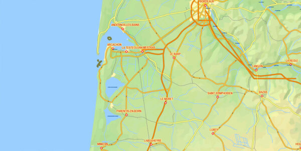 Pyrenees Area Editable Vector Map Relief 01 Roads and Waterways ...