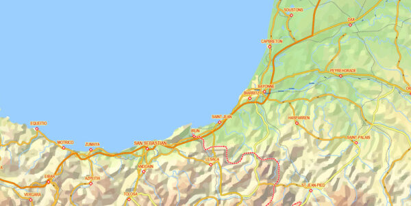 Pyrenees Area Editable Vector Map Relief 01 Roads and Waterways ...