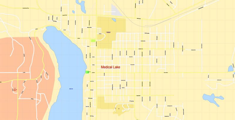 Map Spokane County + Spokane city, WA US, exact detailed vector Adobe Illustrator in layers