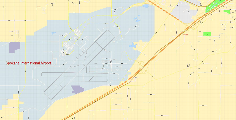 Spokane County + Spokane City PDF MAP Washington US, editable detailed vector Street Road Map Adobe PDF in layers