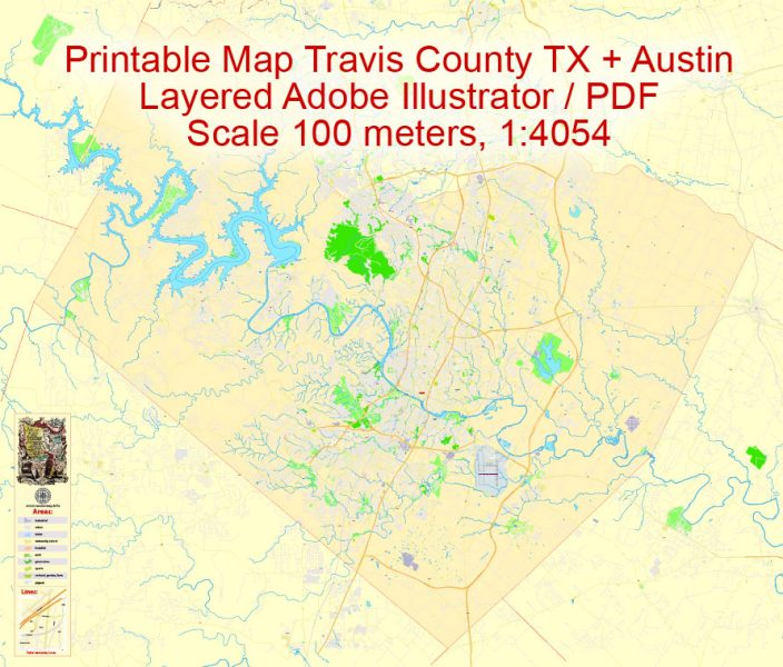 PDF Map Travis County + Austin TX, Editable Printable PDF Map Travis County + Austin TX, Editable Printable