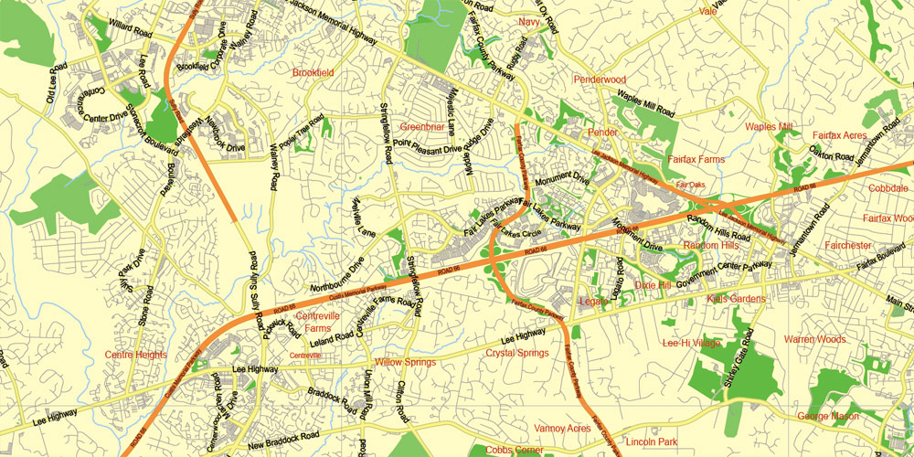 Washington DC Map + Baltimore + part of Virginia Editable PDF Map exact detailed vector City Plan Scale 1:58494 Adobe PDF Street Map