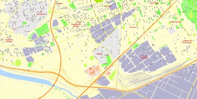 Map Barcelona Spain Printable Vector detailed City Plan ...
