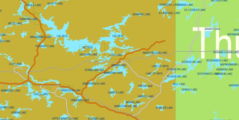 Printable Admin Road Map Canada Extra Detailed, Miller Projection, - Provinces, Counties, Admin Districts, Roads, Water, Cities, Airports  full editable, Adobe Illustrator,  scalable, editable text format  names, 154 Mb ZIP