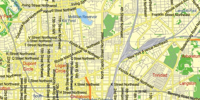 Washington DC Map + Baltimore + part of Virginia Map Editable Printable ...