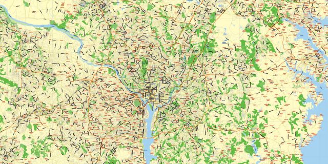 Washington DC Map + Baltimore + part of Virginia Map Editable Printable ...