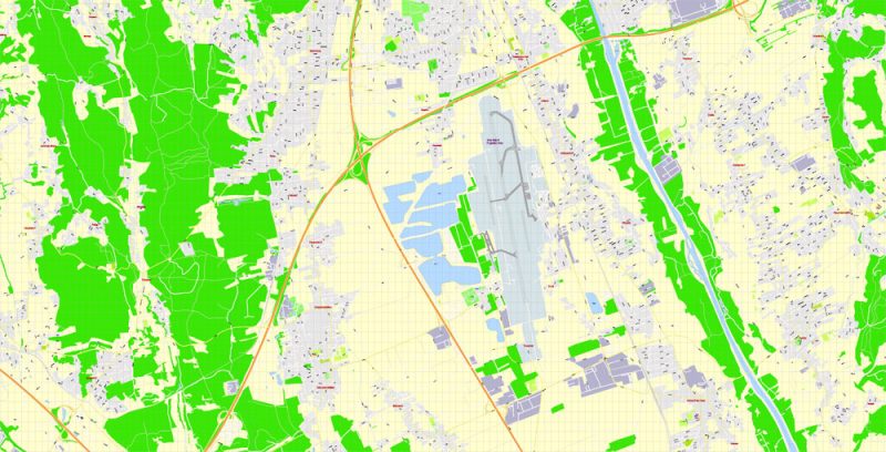 Graz Vector Map, Austria, Printable exact detailed City Plan, 100 meters scale map  1:3125, editable Layered Adobe Illustrator Street Map