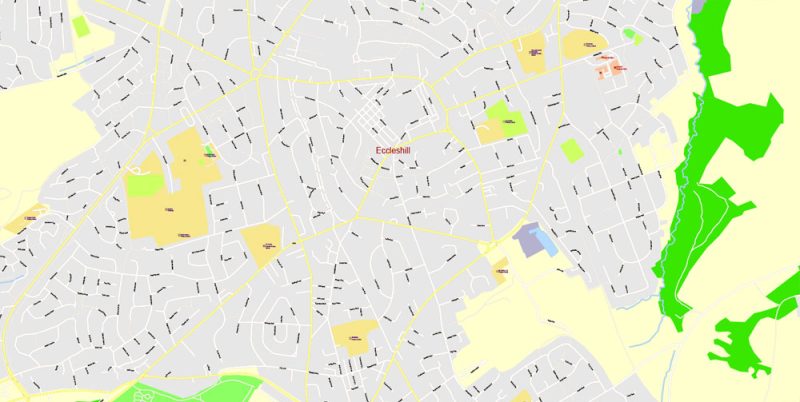 Printable Vector Map Leeds + Bradford, England UK, exact detailed City Plan, editable Layered Adobe Illustrator, 22 Mb ZIP