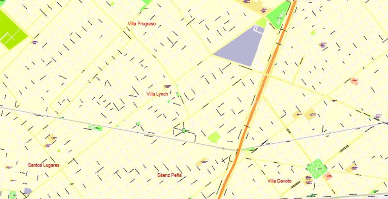 Printable Vector Map Buenos Aires Metropolitan Area, exact detailed City Plan, 100 meters scale map 1:3862, editable Layered Adobe Illustrator, 36 Mb ZIP