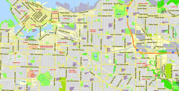 British Columbia South-West part Printable Map, Canada, exact vector in ...