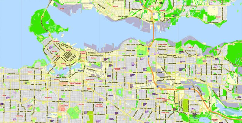 Printable Map British Columbia South-West part, Canada, exact vector in layers scale 1:48854, full editable, Adobe Illustrator, scalable, editable, text format  all names, 41 mb ZIP